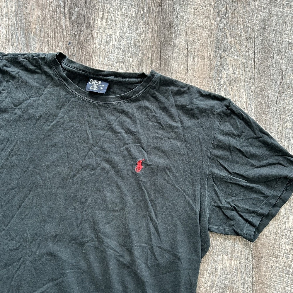 VTG Polo Ralph Lauren Men's T Shirt Size Large Faded Worn Black Red Pony Posh